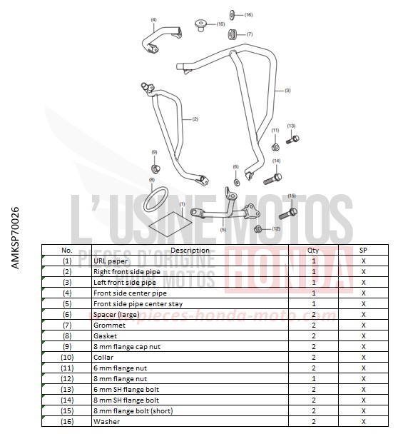 KIT,FRONT SIDE PIPE de Africa Twin DCT GRAND PRIX RED (R380B) 2022